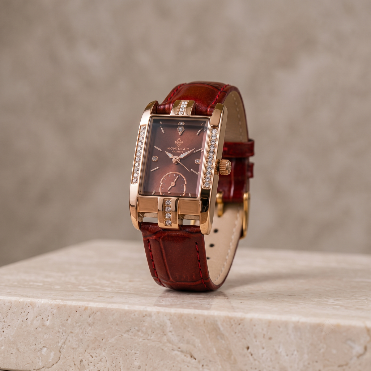 Montclair Burgundy Red Crystal Quartz Watch
